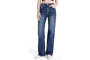 SEVEGO Women's 32"/34"/36" Tall Straight Leg Jeans Mid Waisted Stretchy Loose Denim Pants Casual Baggy Jean Trousers