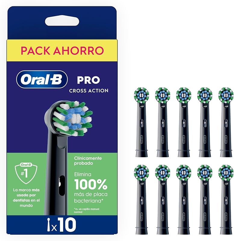 Cabeças de substituição Pro CrossAction ORIGINAL para escova de dentes elétrica Oral B Pro, pacote de 10 recargas pretas com indicador de uso e filamentos em X para limpeza profunda
