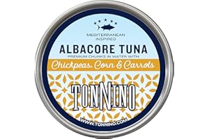 Tonnino Tuna Fish Albacore - Premium chunk in water with Chickpeas, Corn & Carrots - Pack of 12 – Alternative to Salmon – Protein Snacks – Ready to Eat Meals in Can