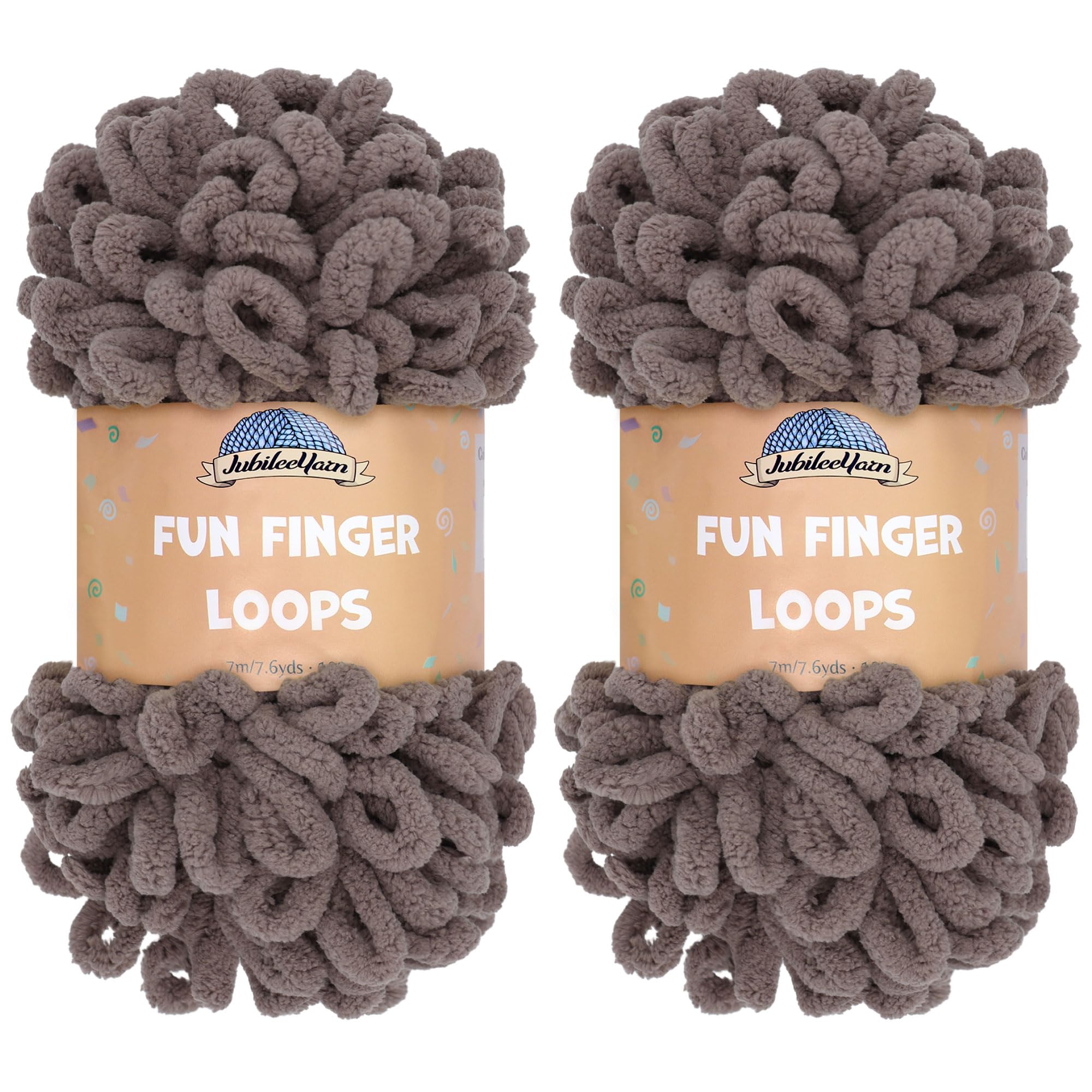 JubileeYarn Fun Finger Loops Yarn - Polyester Jumbo Weight Loop Yarn - 100g/Skein - Cacao - 2 Skeins
