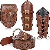 Fasouna 7 Pcs Men's Renaissance Costume Set Medieval Pirate Shirt Viking Shawl Belt Shoulder Armor Sword Bag Cosplay