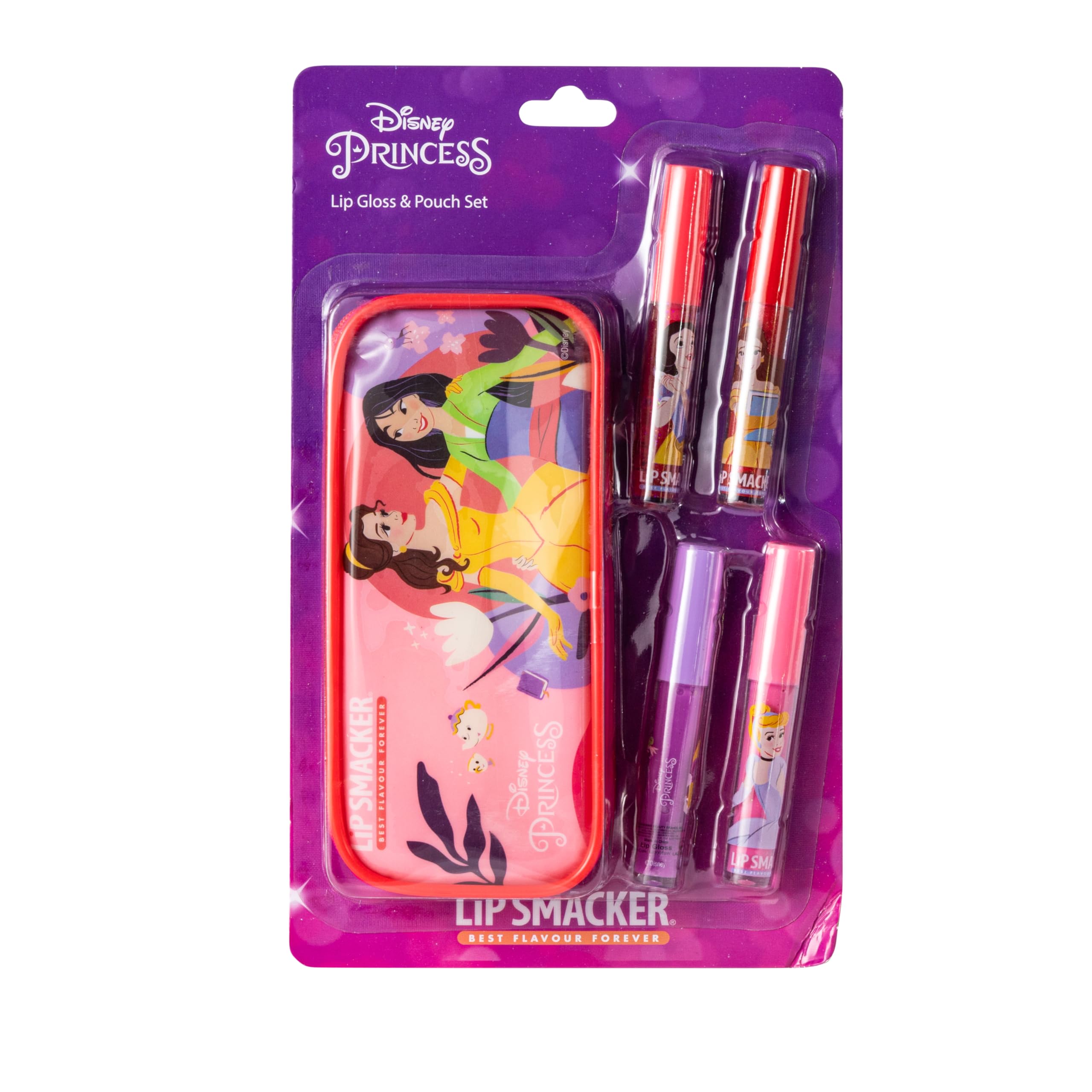 Lip Smacker Disney Princess Lip Gloss Set, Makeup Set for Girls with 4 Colorful Lip Glosses, Included Zip Pouch