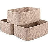 OIASKET 3 Pack Small Storage Baskets for Organizing, Cute Woven Decorative Gift Baskets for Shelves, Mini Closet Organizer Bins with Handles-13''Lx8.66''Wx5.11''H-Brown