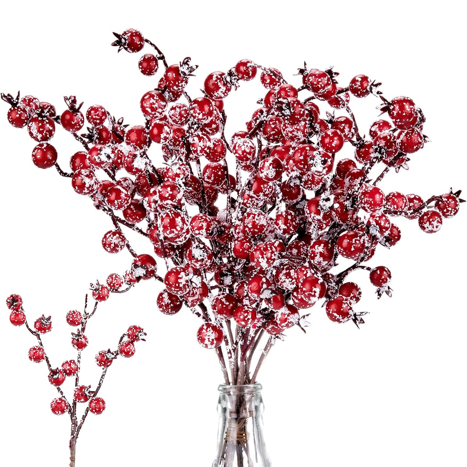 SXFENG 12 Pack Christmas Artificial Red Berry Picks Frosted Berry Stems Snow Tipped Branches for Wreath Garland Xmas Tree Craft Table Centerpiece