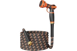 Giraffe Tools Garden Hose 25FT 1/2” Non-Expandable Lightweight Flexible Water Hoses Burst 600 psi with 9 Spray Function Nozzle Heavy Duty Hose
