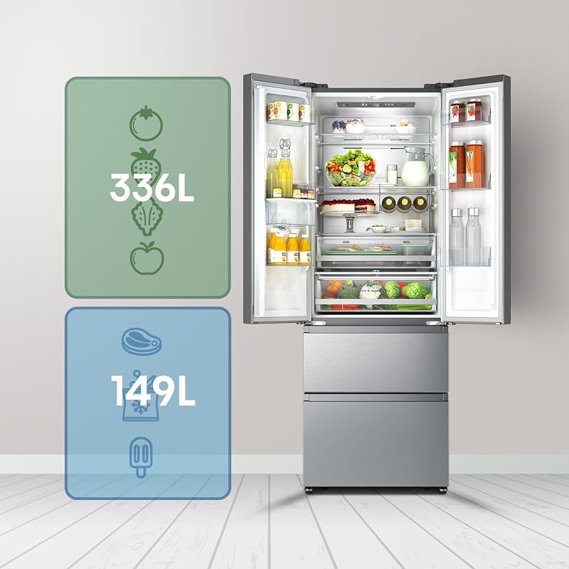 Hisense RF632N4WIE - No Frost Combi Geladeira Inox Porta Francesa, Com Dispensador, Sem Geada, 2 Metros, Gaveta, 337Litros, Sistema de fluxo de ar, Acabamento em aço inoxidável, 485 litros
