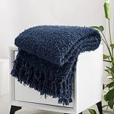 CloudDwelling Winter Knit Throw Blanket Fluffy Fuzzy Soft Lightweight Cozy Farmhouse Tassels Chunky Knitted Throws for Couch Sofa Bed (Navy Blue, 50"x60")