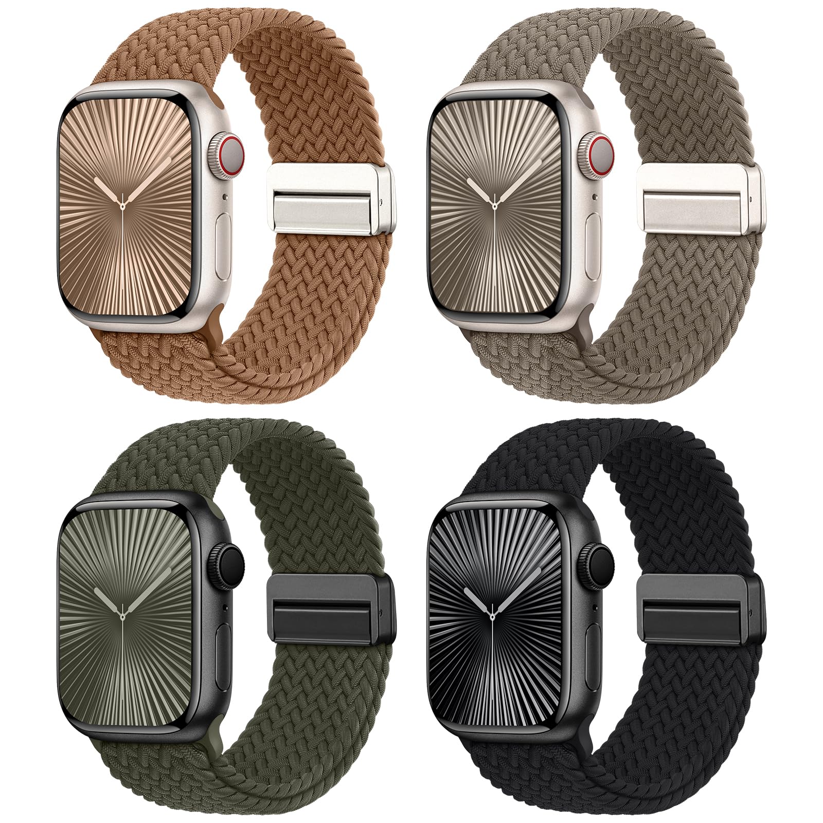Braided Stretchy Bands with Magnetic Clasp Compatible for Apple Watch Band 40mm 41mm 42mm 38mm 44mm 45mm 46mm 49mm Women Men, Elastic Nylon Sport Strap for iWatch Series 11 10 9 8 7 6 5 4 Ultra/SE 3 2