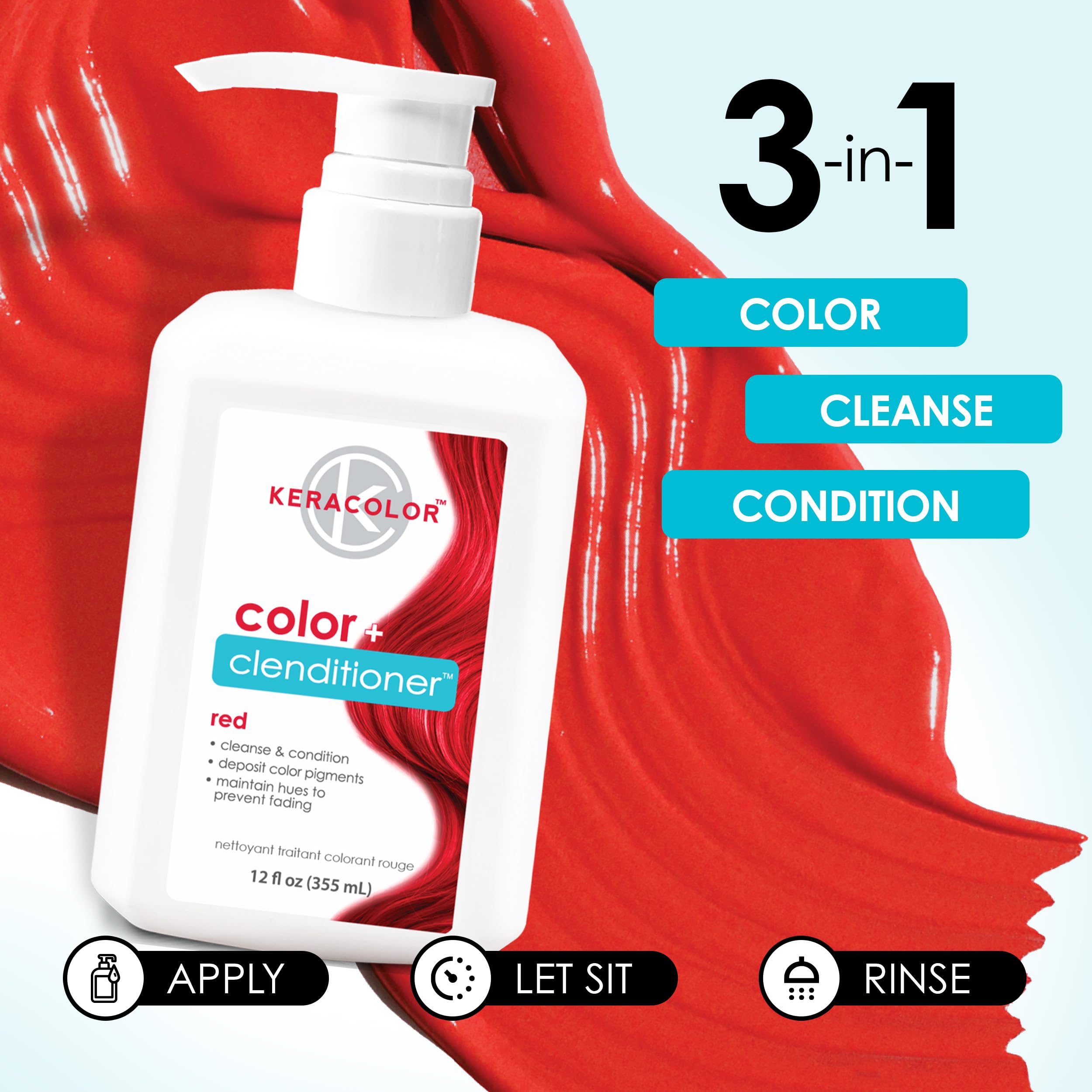 KERACOLOR Color + Clenditioner 3-in-1 Color-Depositing Conditioner, Gently Cleanses & Conditions, Semi-Permanent Hair Color, 23 Shades, 12 Fl Oz