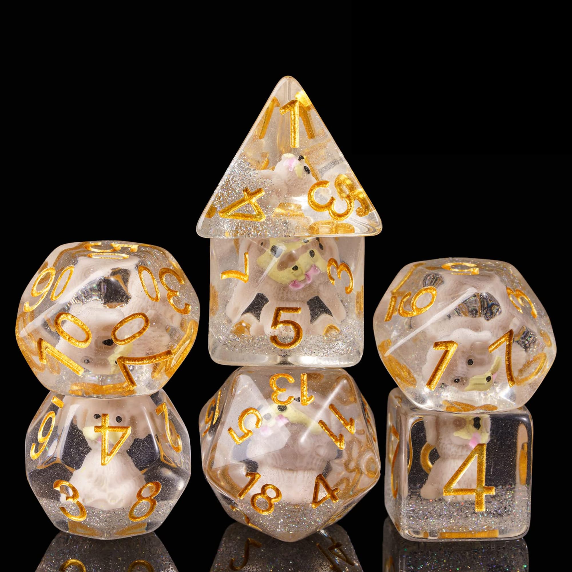 cusdie 7-Die DND Dice, Polyhedral Dice Set Filled with Animal, D&D Dice for Dungeons and Dragons Role Playing Game (Gray Dog) — image 1