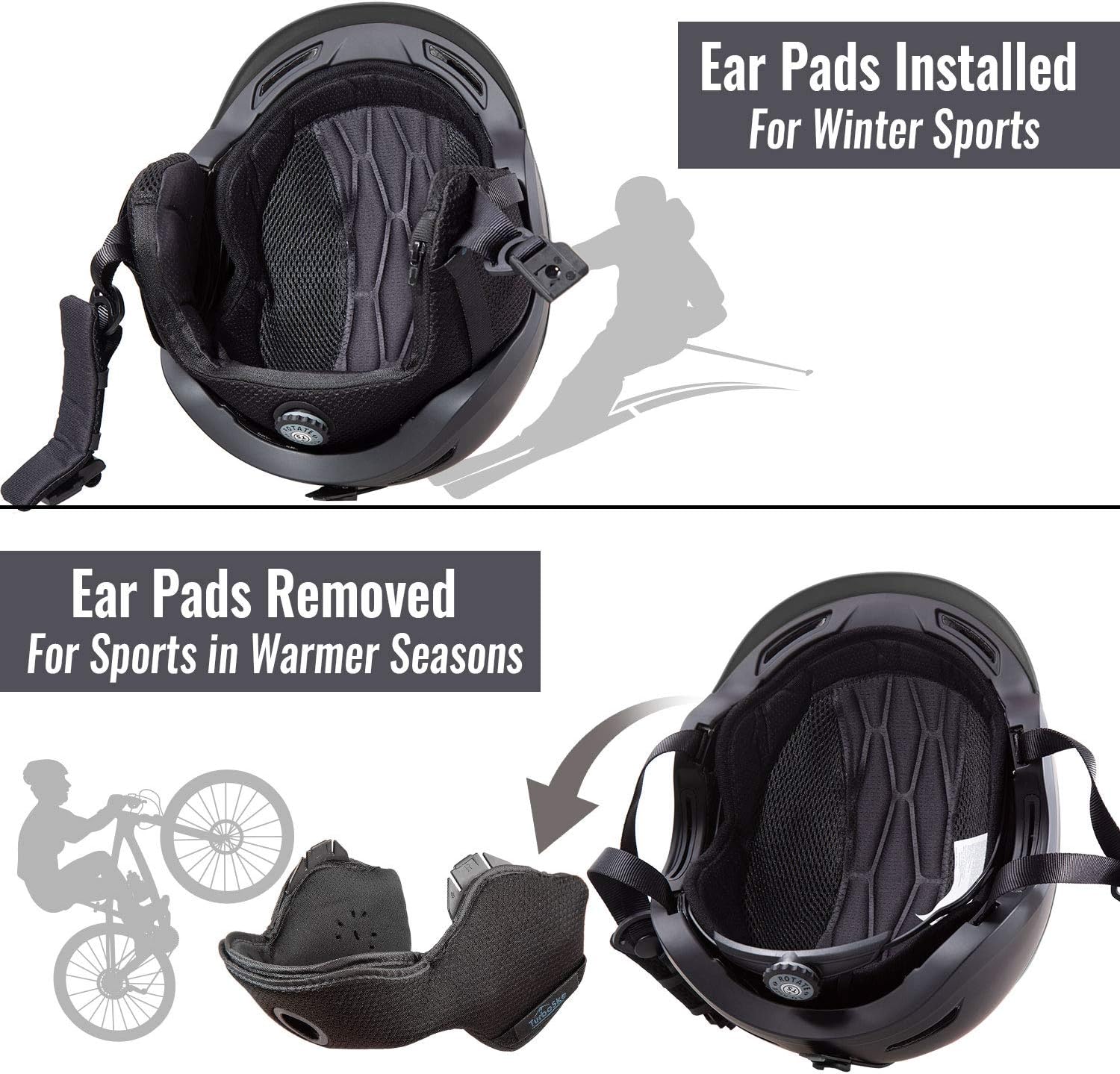 TurboSke Ski Helmet Snowboard Helmet - Active Ventilation Audio Compatible Snow Sports Luxury Helmet with ASTM Certified Safety for Men Women and Youth: Sports & Outdoors