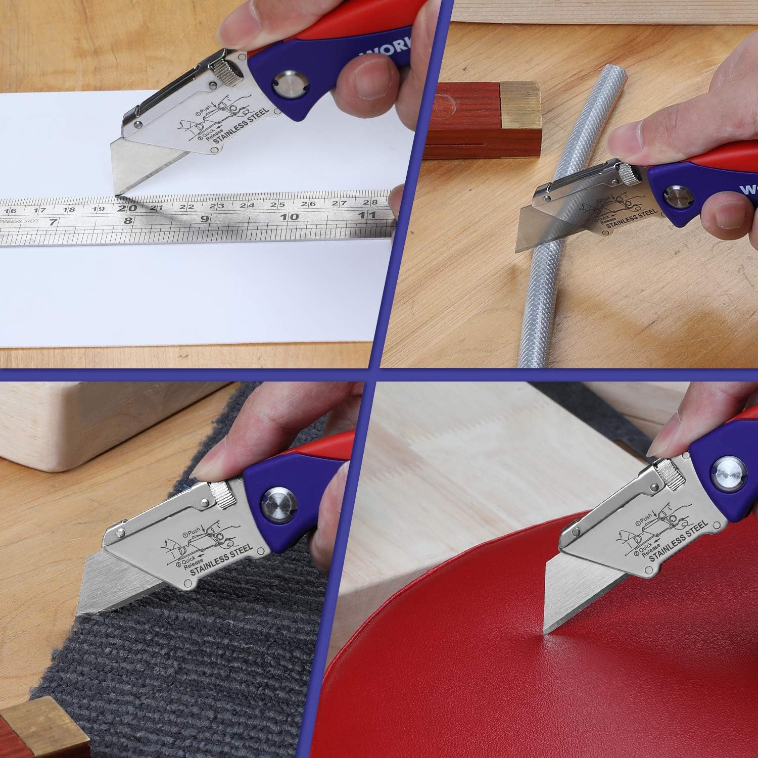 WORKPRO Folding Utility Knife Quick-change Box Cutter, 15 Blades Included, 5 Blades in Handle and 10 Extra Blades in Small Box, SK5 Blades, 1-Pack - - 