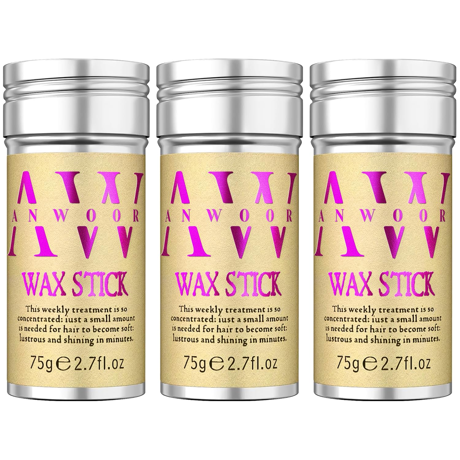 AnWoor Hair Wax Stick, 3PCS - Wax stick for Hair Wigs Edge Control, Hair Wax Stick for Flyaways, Taming Frizz, Hair Styling Slick Stick for Pomade & No-Greasy - 2.7 Oz