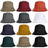12 Pack Bucket Hats Bulk Solid Color Cotton DIY Summer Retro Sun Bucket Hat for Adult Beach Travel Fishing Outdoor Sports, 9 Colors
