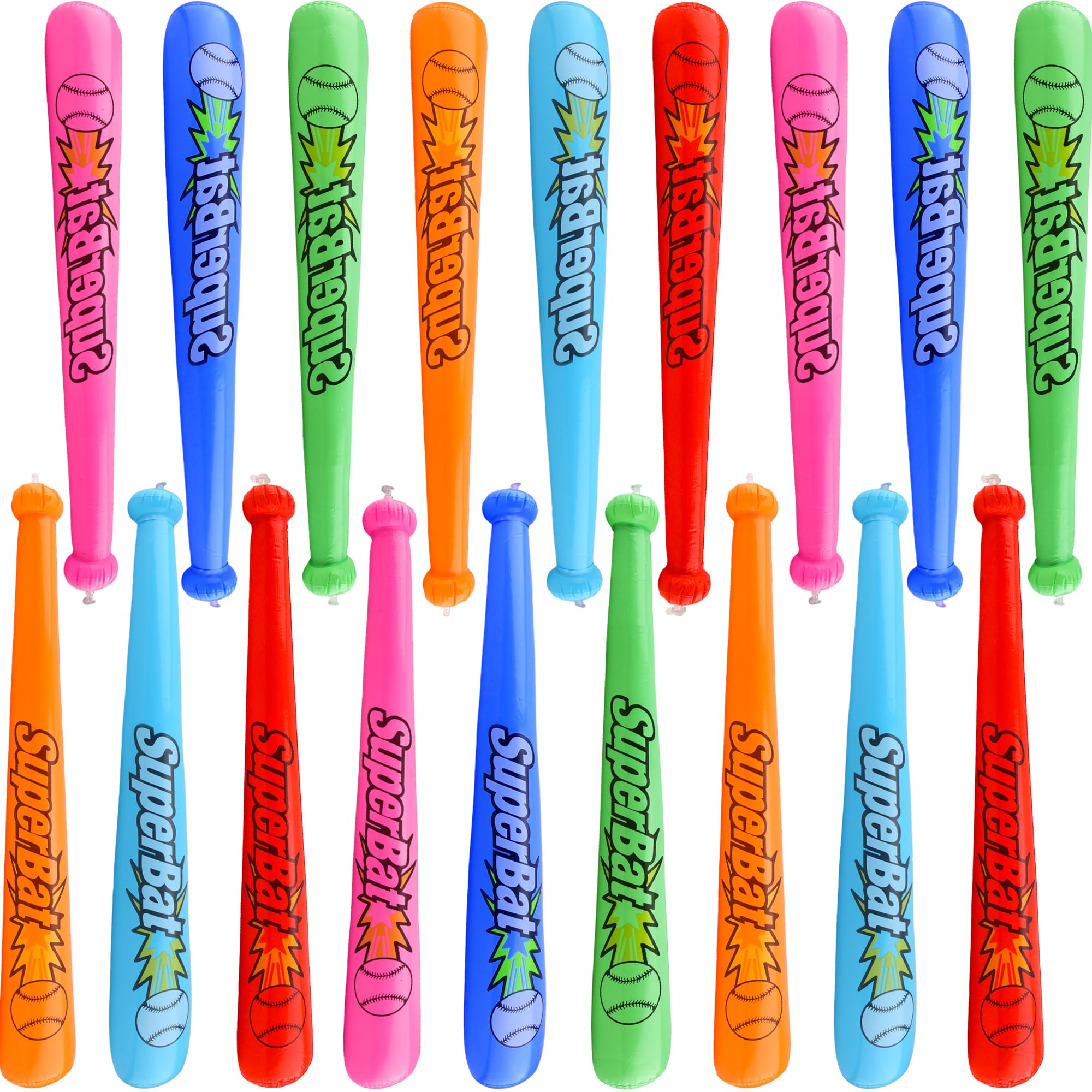 Sonarun 20 Pack 32 Inch Inflatable Baseball Bats Bulk Inflatable Bats Blow Up Bat for Carnival Prizes Birthday Party Favors Decorations, 4 Colors