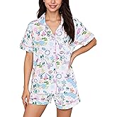 Zuafy Women's Pajamas Set Button Down Ladies Summer Pajamas Monkey Printed Sleepwear Short Sleeve 2 Pc Pjs for Birthday Gift