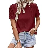 Dokotoo Women's Tops Dressy Casual Summer Crewneck Short Sleeve Sweaters Knit Solid Trendy Hollow Out Shirts Blouses