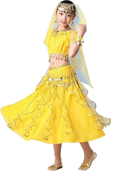 Vestito Da Stella Per Recita Di Natale.Costume Di Danza Del Ventre Per Ragazze Vestito Da Bollywood Per Bambini Vestito Da Principessa Araba Vestito Da Carnevale Indiano Set Da 3 Pezzi Amazon It Sport E Tempo Libero
