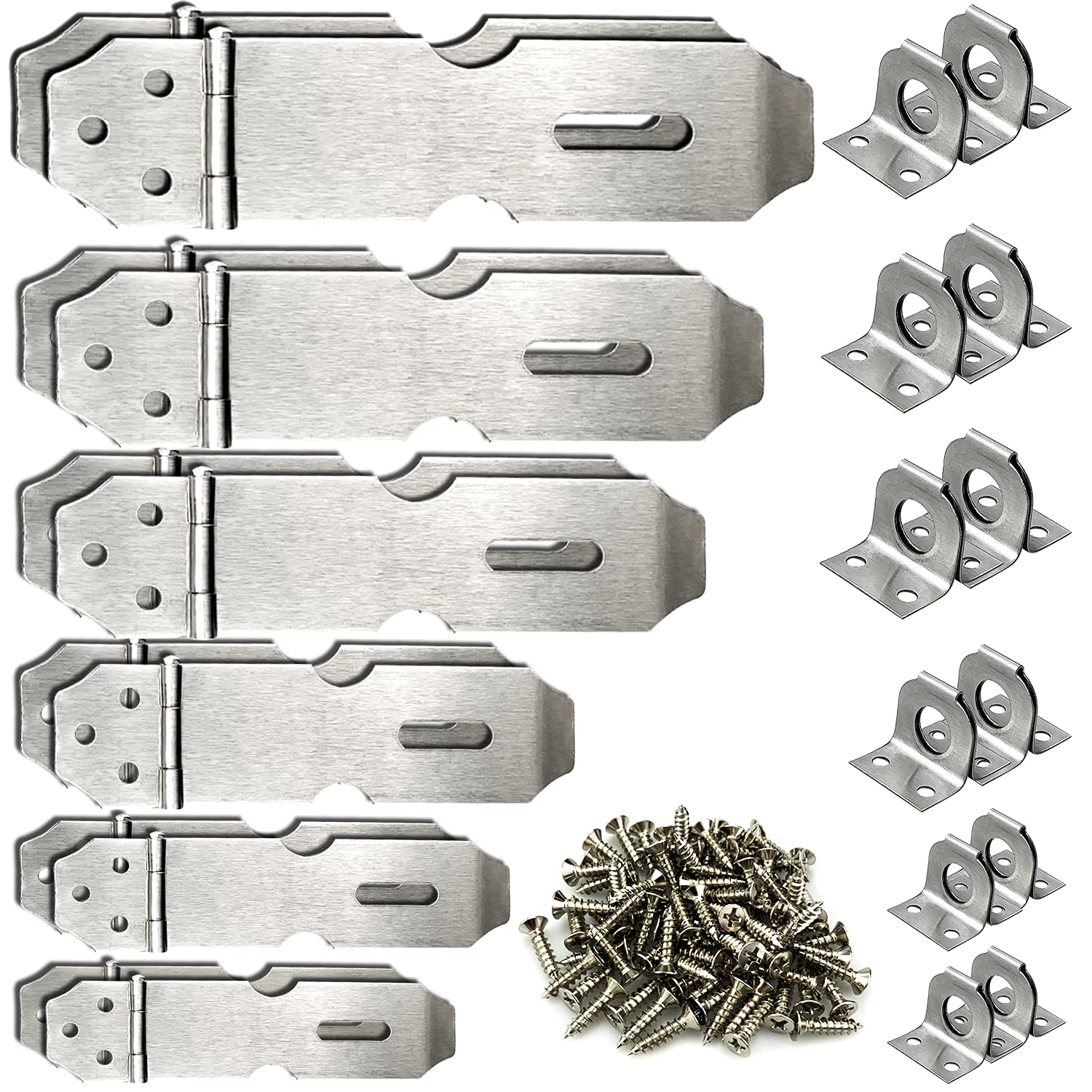 12Pcs 6 Sizes Door Padlock Hasp,Stainless Steel Hasp and Staple Shed Lock Latch Heavy Duty Gate Security for Window Cabinet Pet Cage Crate