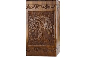 INTAJ Wooden Tree of Life Cremation Urns for Human Ashes – Memorial Urn Box and Casket for Adult Male, Female, Child, or Pets (Cat/Dog) – Burial Funeral Urn Holds Up to 180 Cubic Inches of Ashes