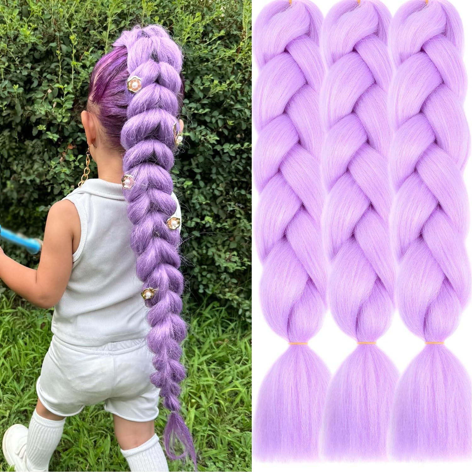 Xtrend 24 Inch 3Packs Jumbo Braiding Hair for Women Braiding Hair Extension High Temperature Purple Jumbo Braids for Twist Crochet Braiding Hair(3Packs,Purple#) — image 1