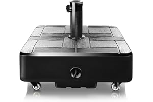 FRUITEAM 155lb Capacity Fillable Portable Umbrella Base with Wheels,Patio Umbrella Base Heavy Duty, Square Market Stand for Patio,Outdoor,Deck w/ 4 Wheels, 2 Locks, 1 Knobs, Wind-Resistant Design