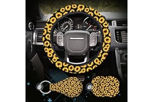 ZADIN Sunflower Steering Wheel Cover Dreams Car Set: Women's Delightful Yellow Accessories with Cute Stuff Featuring Wheel Cover, Adorable Keychain,2 Car Cup Holder for a Cute and Vibrant Driving Experience