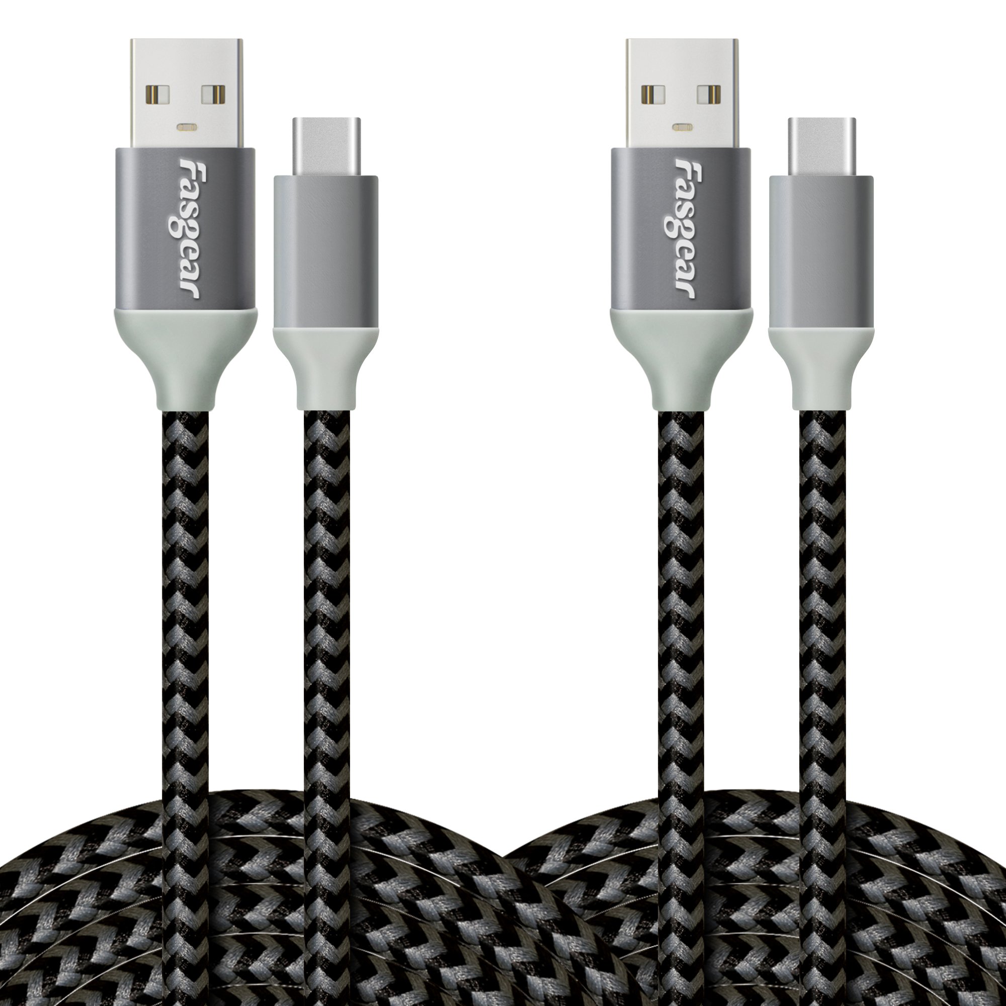 Fasgear USB to USB C Cable (10ft) Extra Nylon Braided USB Type C Cables Fast charging Sync Compatible with Galaxy S10/S9/S8+, Moto Z2, LG V30/G6, Nokia N1 and More (2 Pack, Black)