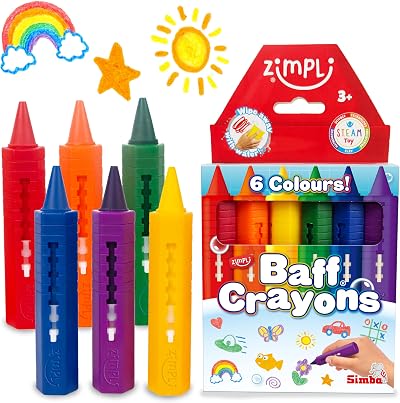 ZIMPLI 6 Large Bath Crayons Washable Kids Bath Pens Arts Craft Toy