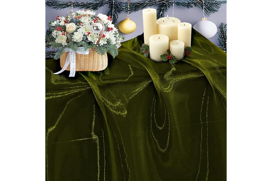 MDS® Pack of 10 Yard Sheer Organza Fabric for Wedding Party Home Event Banquet Decorations, Backdrop Curtain Craft Dress Sewing Fashion DIY Crystal Organza Tulle Fabric Bolt 44” Wide - Olive Green