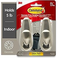 Command Forever Classic Large Metal Wall Hooks, Damage Free Hanging Wall Hooks with Adhesive Strips, No Tools Wall Hooks for 