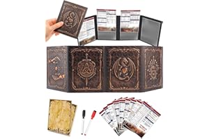 CZYY Mini DM Screen - Low-Profile, Portable 4-Panel Embossed Faux Leather Dungeon Master Screen with A6 Clear Pockets & Guide Inserts - Compact Travel GM Shield for Small-Table RPG Sessions