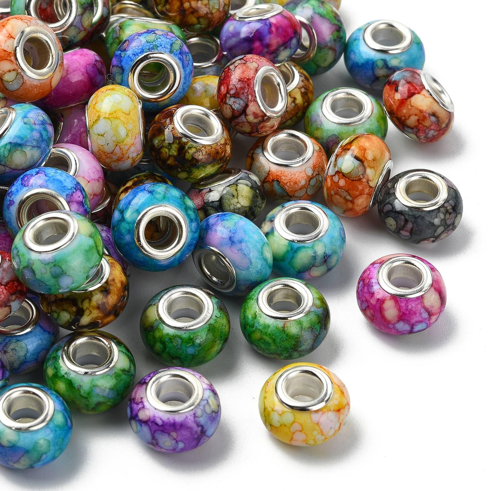 Airssory 100 Pcs 5mm Hole Opaque Resin European Beads Imitation Crystal Rondelle Two-Tone Large Hole Spacer Beads for Jewelry Making Findings