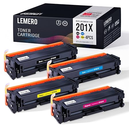 4 LEMERO Kompatibel Toner für HP 201X CF400X CF401X CF402X CF403X 201A CF400A für HP Color Laserjet Pro M250 Series M252 M252