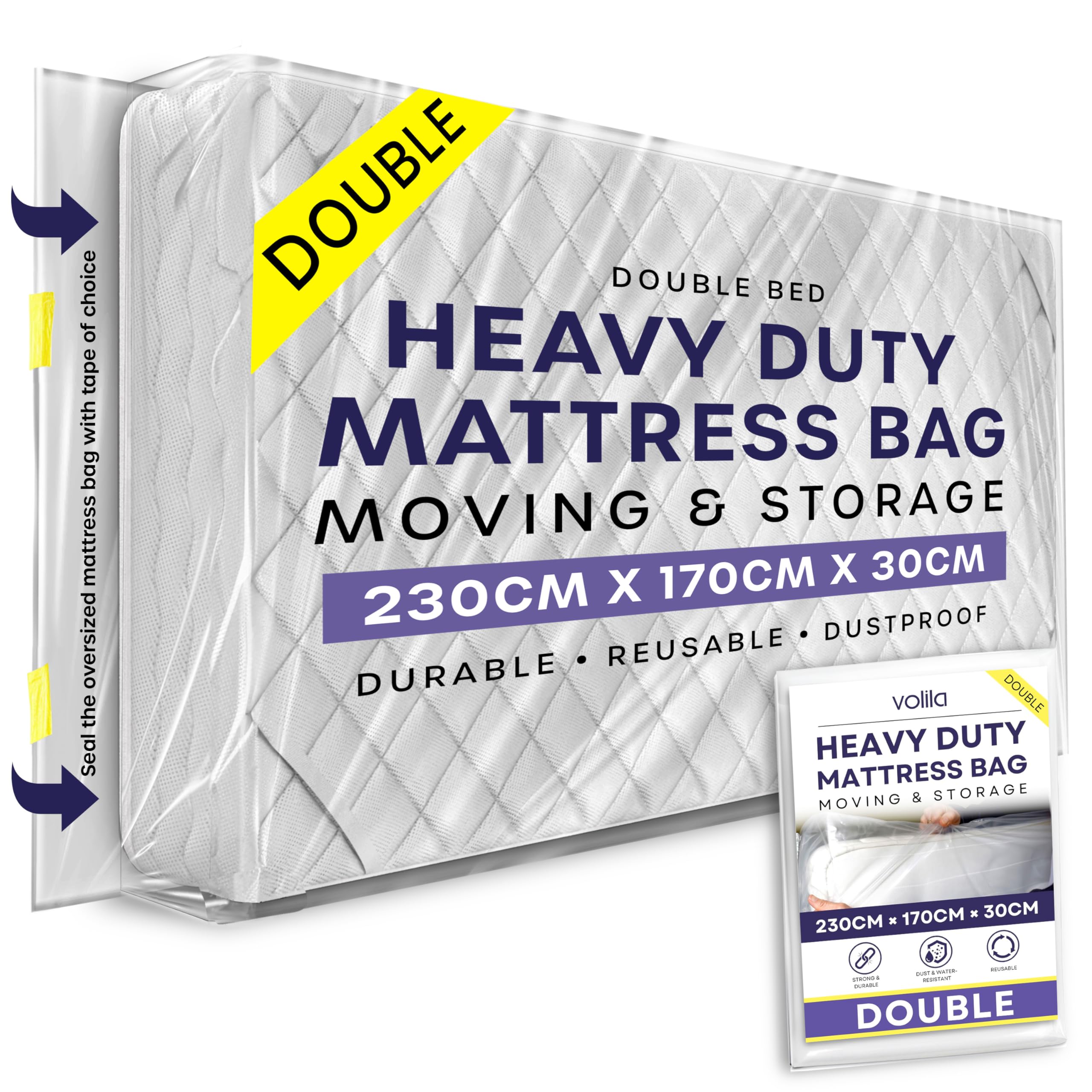 Double Size Heavy Duty Mattress Bag for Moving and Storage - Reusable Waterproof Mattress Cover for Moving, Storage and Protect Beds from Stains, Dust, and Pest Damage