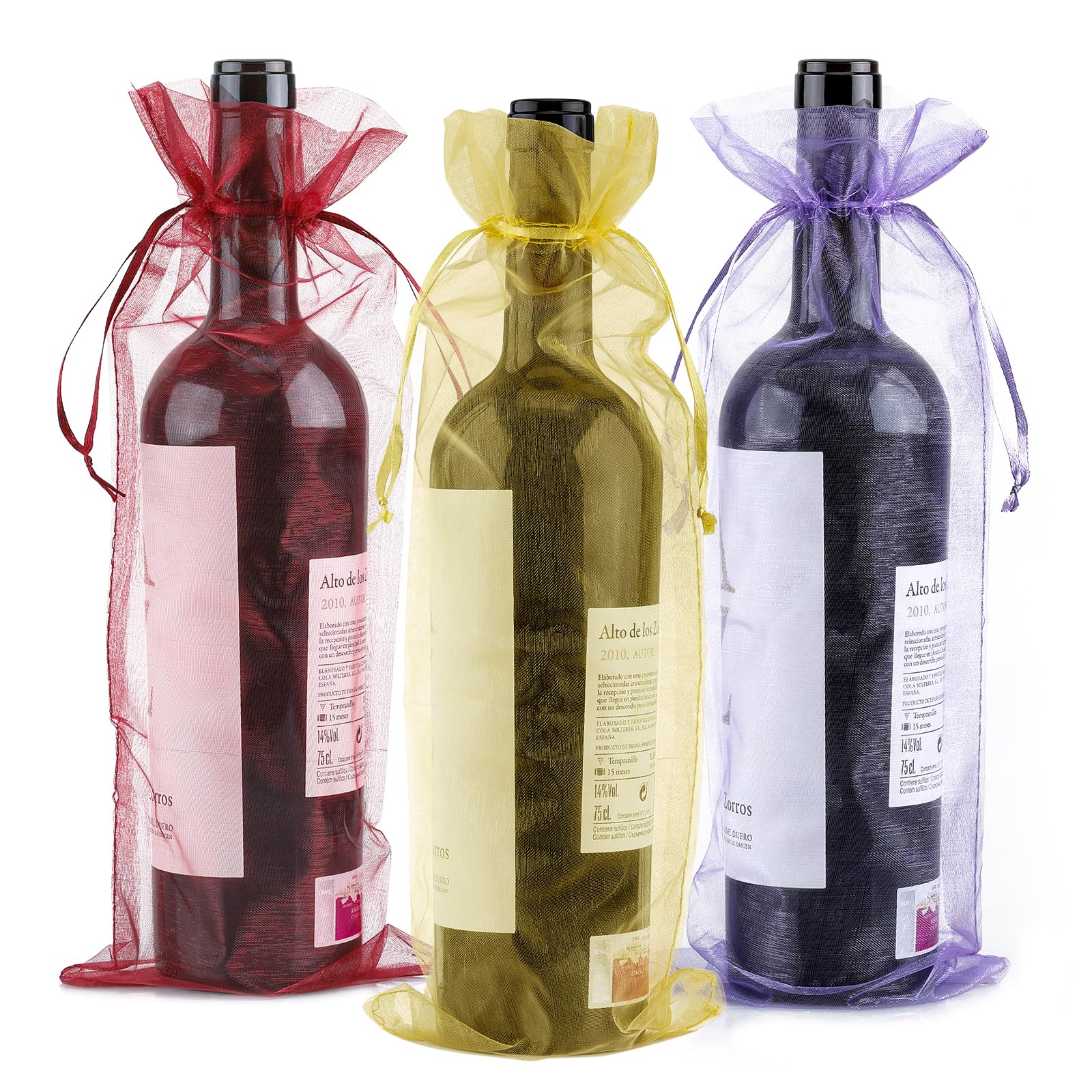 G2PLUS Multi-Color Organza Wine Bags 750ml Wine Bottle Gift Bags with Drawstring for Gift Wrapping Wine Bottles - 14 x 37CM