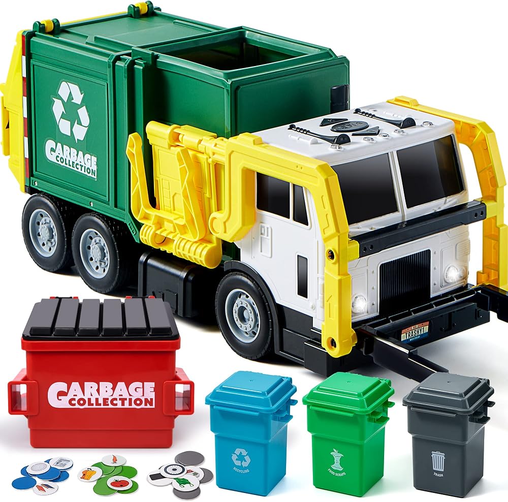 JOYIN Garbage Truck Toy with Lights Sounds Front Loader 3 4 5 6 7 8+