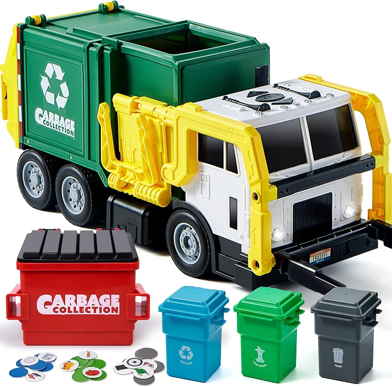 JOYIN Garbage Truck Toy with Lights Sounds Front Loader 3 4 5 6 7 8+