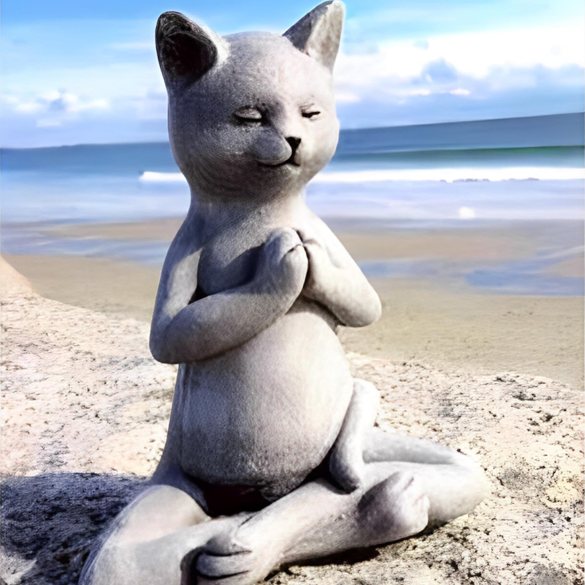 MINGZE Meditating French Bulldog Figurine, Garden Resin Meditation Buddha Yoga Statue Sculpture Decorative Collectible for Home Garden Yard Courtyard Indoor Decoration Ornament Cat