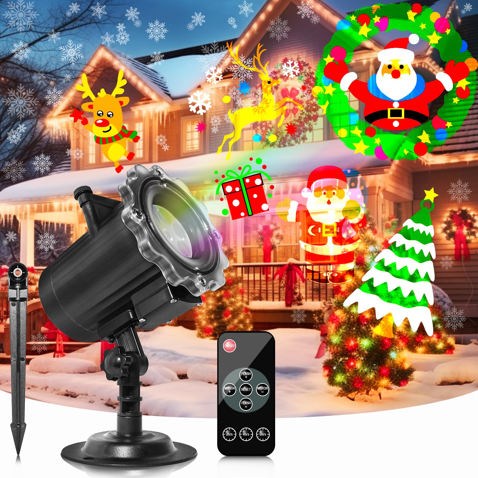 Christmas Decorations,Segotendy Christmas Projector Lights Outdoor,64 Patterns LED Xmas Projector Outside Indoor,Waterproof Snowflake Projection Light with Remote Control for New Year Eve Party Garden