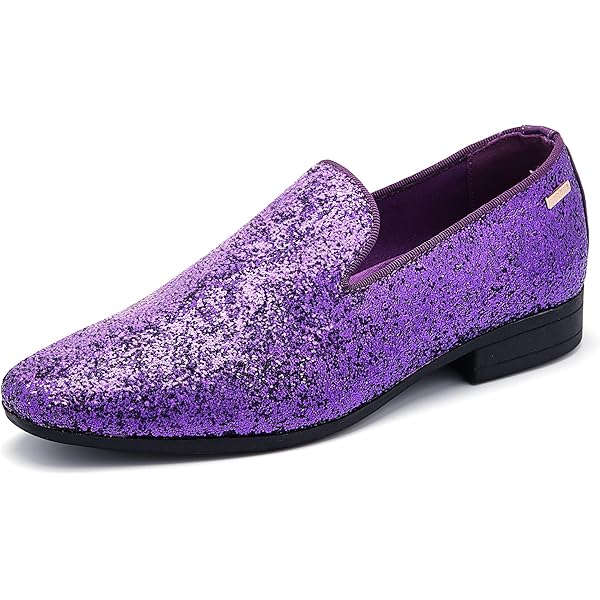 Amazon.com | Haza Pairs Mens Smoking Sparkling Slipper Metallic Sequins  Textured Glitter Tuxedo Slip-on Prom Loafers Luxury Wedding Dress Shoes (Purple  Glitter, 8,)