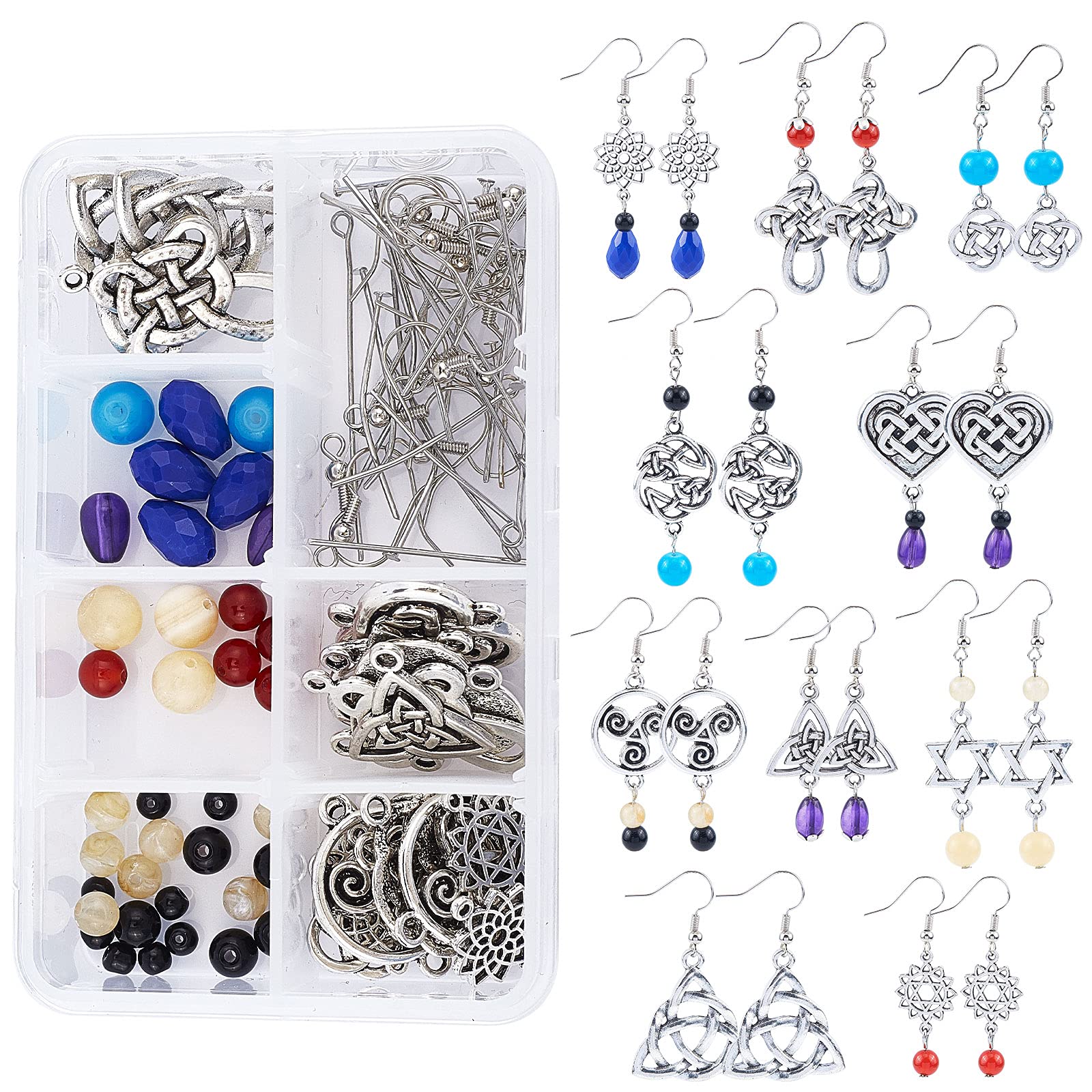 SUNNYCLUE 1 Box DIY 10 Pairs Trinity Celtic Knot Earrings Making Kit Flower of Life Connector Charms Acrylic Beads Jewellery Making Craft for Beginners Women Adults, Antique Silver