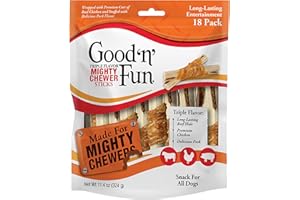 Good 'n' Fun Triple Flavor Mighty Chewer Sticks, 18 Count, Rawhide Chews for All Dogs