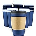 Glowcoast Disposable Coffee Cups With Lids - 12 oz To Go Coffee Cup (90 Pack). Travel Cups Hold Shape With Hot Drinks, No Leaks! Paper Cups with Insulated Sleeves Protect Fingers!