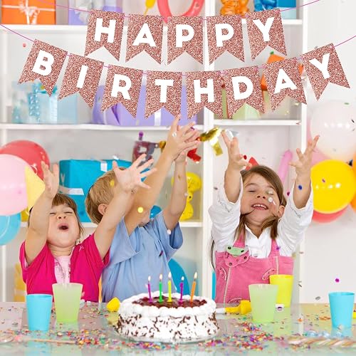Eaezerav Happy Birthday Banner - Gold Glitter Garland With Letters, Hanging Decoration For Parties