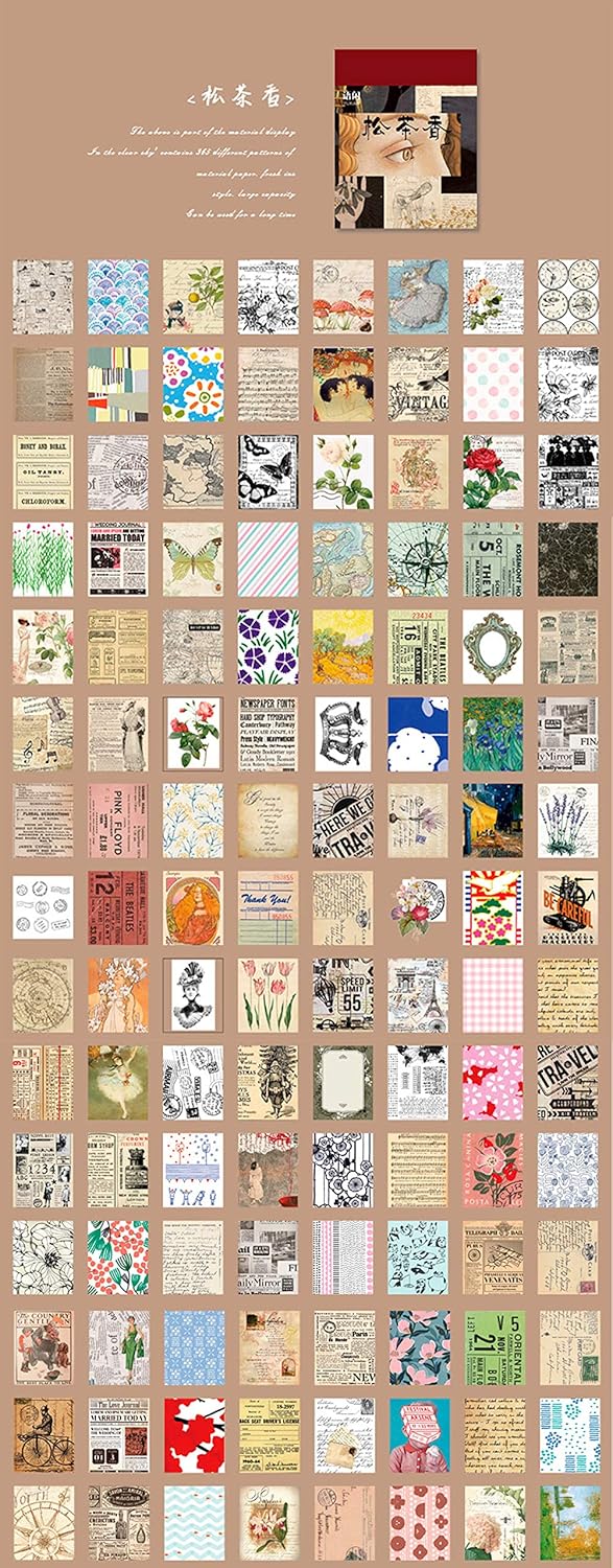 Lcoor 365 Pcs Vintage Journaling Scrapbooking Material Paper, Vintage Ins Style News Paper Letter Decorative Antique Retro Natural Collection Art Craft Diary Journal Embellishment Supplies