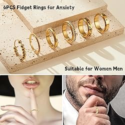LOFITOR Gold Fidget Rings for Anxiety 6pcs
