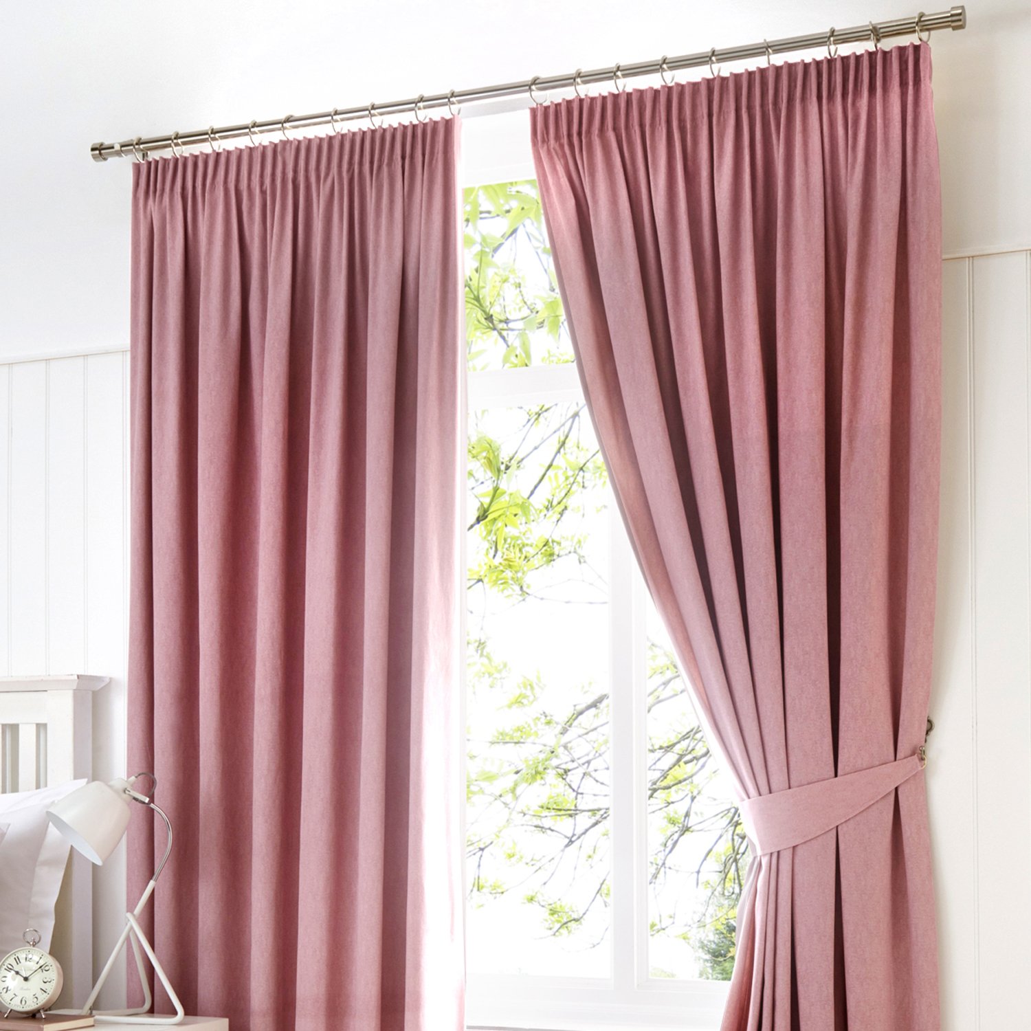 Fusion Dijon Blackout Pencil Pleat Lined Curtains, Blush, 90 x 90 Inch