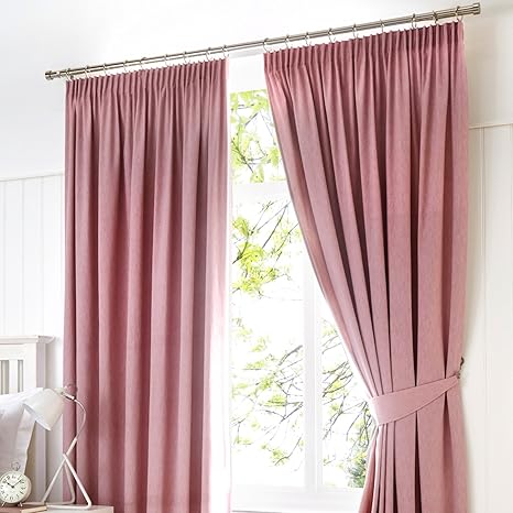 Fusion Dijon Blackout Pencil Pleat Lined Curtains Blush 90 X 54