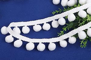 YYCRAFT 10 Yards Ball Fringe 1" Wide Pom Pom Trim Ribbon Sewing-White
